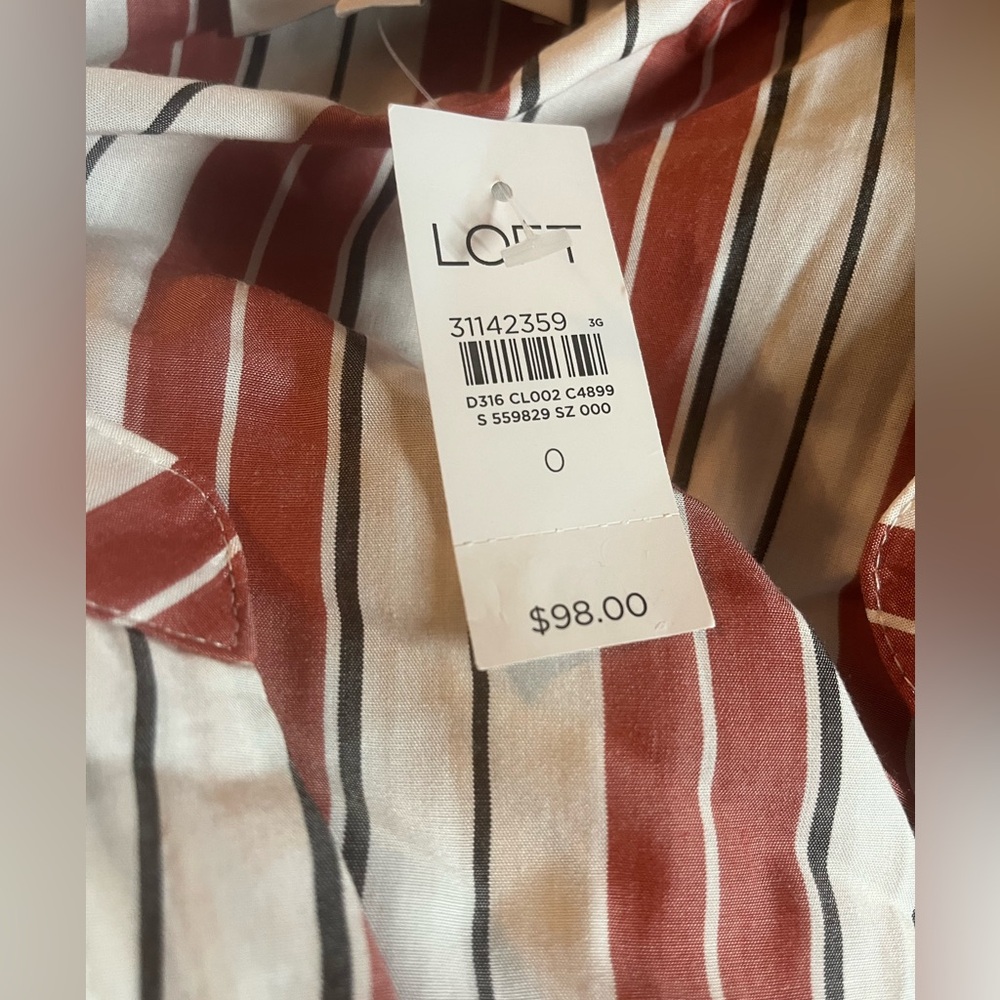 NWT LOFT Striped White Red Button-Down with Pockets Maxi Dress Size 0 - Picture 7 of 16